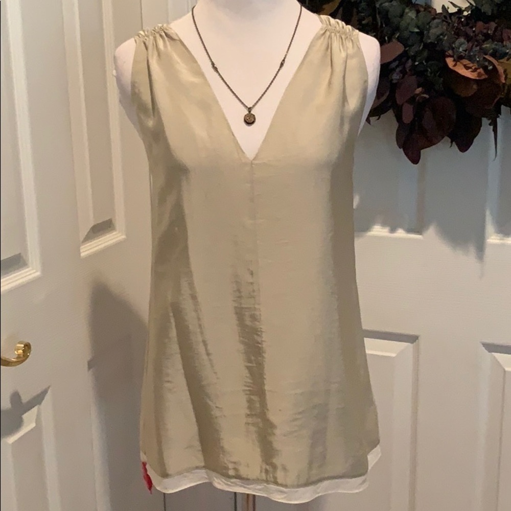 Theory parchment slip twill sleeveless top